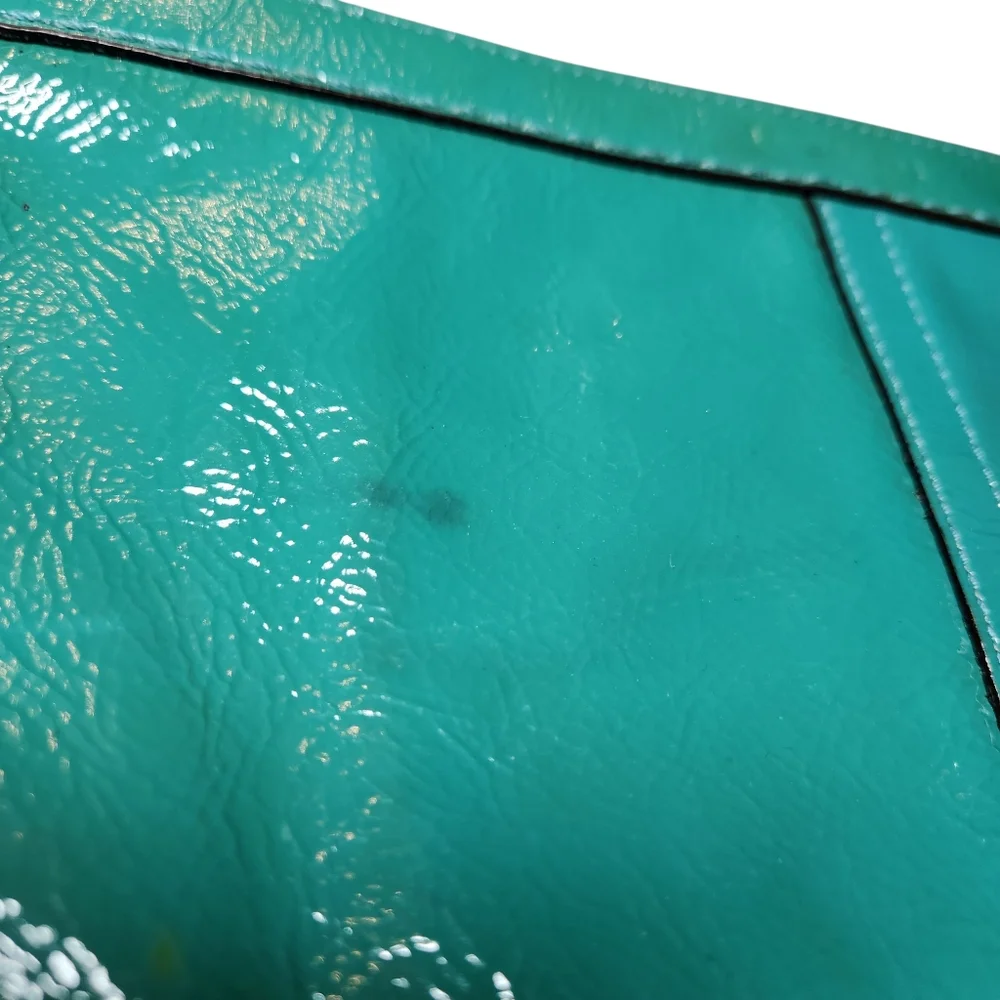 Coach Turquoise Teal‎ Oversized Wristlet Clutch Bag Patent Leather Wrist Strap
